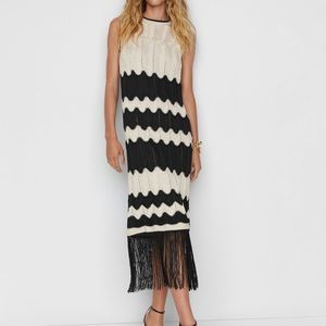 Mango Fringed hem dress black and beige XS 2